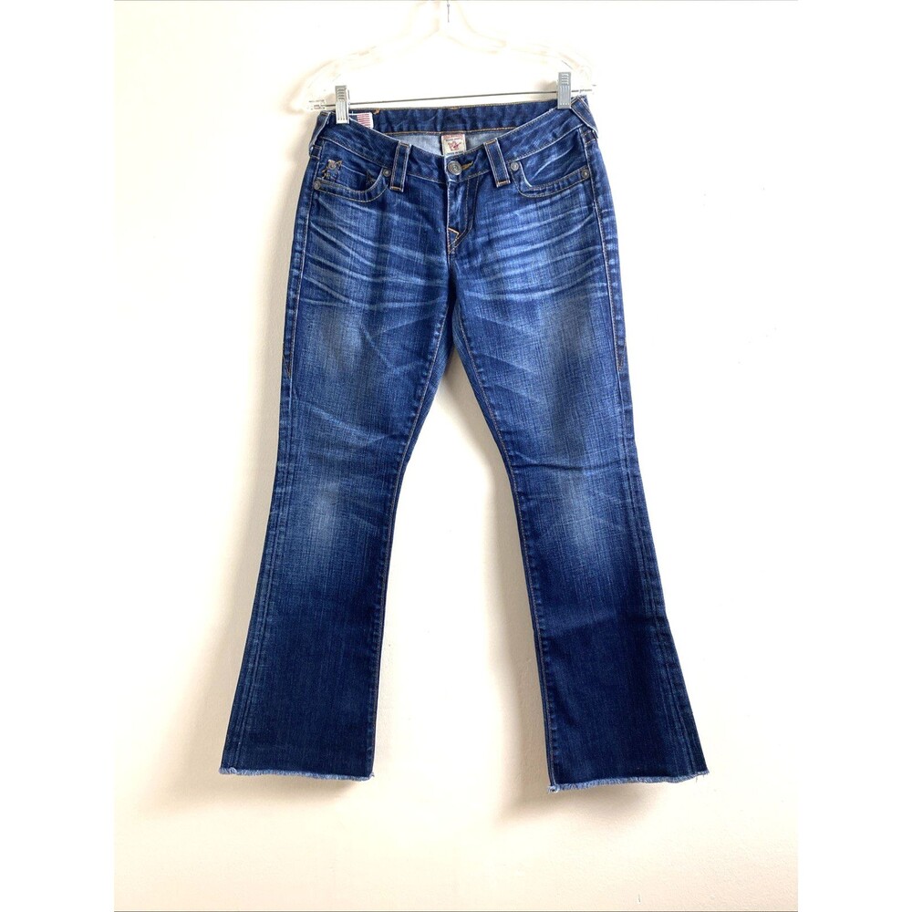 True Religion Bootcut Blue Jeans Womens Size 27 Low Rise Western Cowgirl Cut Off